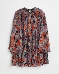 RIVER ISLAND BLACK FLORAL CAPE SHIFT MINI DRESS ~ floaty pleated evening dresses ~ women’s flowing fabric party dresses