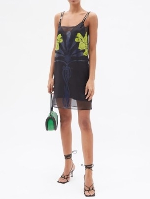 JW ANDERSON Floral-flocked silk-chiffon mini dress | sheer overlay slip dresses | luxe evening event clothes | LBD - flipped