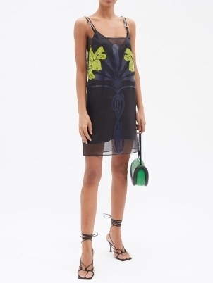 JW ANDERSON Floral-flocked silk-chiffon mini dress | sheer overlay slip dresses | luxe evening event clothes | LBD