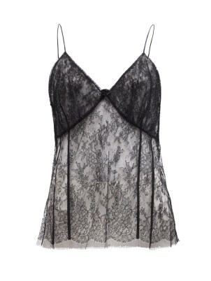 KHAITE Nano Chantilly-lace cami top / sheer black floral camisole tops / feminine spaghetti strap camisoles - flipped