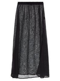 LE KASHA Sanafir organic linen-gauze skirt – sheer black flowing summer skirts