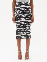 DOLCE & GABBANA Zebra-sequinned lace pencil skirt / women’s luxe monochrome occasion skirts / womens designer animal print evening clothes / sequin covered event fashion