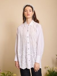 sister jane DREAM BEE BOTANICAL Broidered Botany Shirt Ivory – womens feminine longline shirts