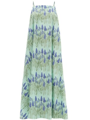 BERNADETTE Audrey lavender-print cotton-blend maxi dress / green floral long length spaghetti strap summer dresses - flipped