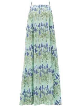 BERNADETTE Audrey lavender-print cotton-blend maxi dress / green floral long length spaghetti strap summer dresses