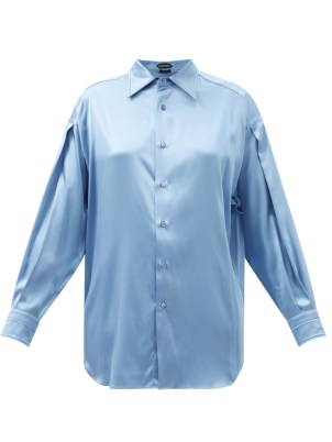 TOM FORD Silk-blend satin shirt ~ women’s luxe blue shirts ~ womens luxury designer clothes - flipped