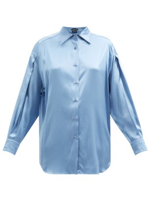TOM FORD Silk-blend satin shirt ~ women’s luxe blue shirts ~ womens luxury designer clothes