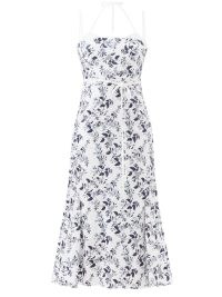 ERDEM Otto floral-embroidered linen midi dress / white and blue strappy summer dresses