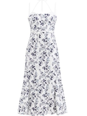 ERDEM Otto floral-embroidered linen midi dress / white and blue strappy summer dresses - flipped