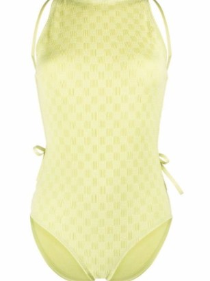 Bottega Veneta checked seersucker swimsuit – women’s chic light green swimsuits - flipped