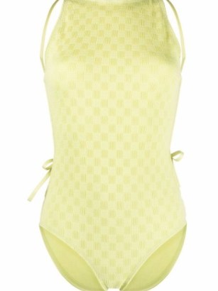 Bottega Veneta checked seersucker swimsuit – women’s chic light green swimsuits