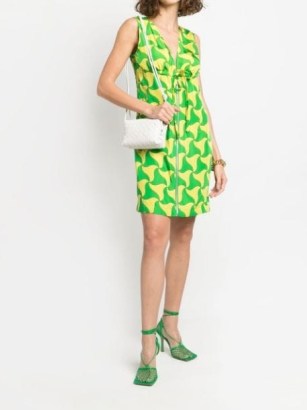 Bottega Veneta wavy triangle print mini dress in kiwi green/yellow | women’s sleeveless retro printed dresses - flipped