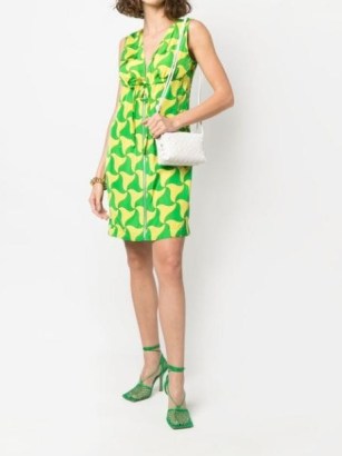 Bottega Veneta wavy triangle print mini dress in kiwi green/yellow | women’s sleeveless retro printed dresses