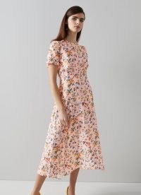 L.K. BENNETT Boyd Pink Silk Apple Blossom Print Dress ~ luxe short sleeved floral print dresses ~ summer occasion clothes