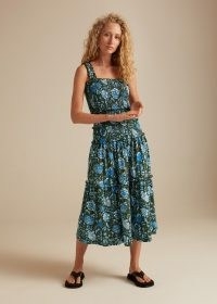 ME and EM Bright Paisley Smock Midi Dress / women’s blue and green floral summer fashion