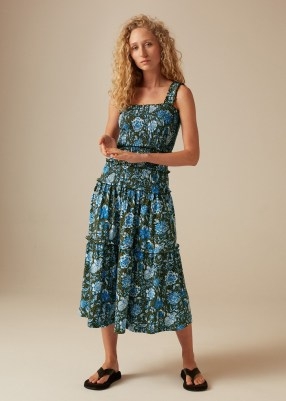 ME and EM Bright Paisley Smock Midi Dress / women’s blue and green floral summer fashion - flipped