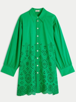 JIGSAW Broderie Beach Shirt Green / women’s holiday cover ups / floral cut out poolside shirts - flipped