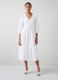 L.K. BENNETT Bronte White Cotton Flower Embroidered Dress ~ feminine floral summer occasion dresses