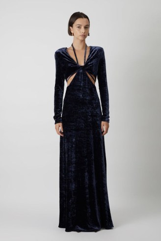 CAMILLA AND MARC Brooks Maxi Dress in French Navy ~ dark blue velour cut out evening dresses ~ glamorous long length event clothes - flipped