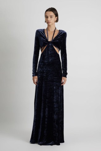 CAMILLA AND MARC Brooks Maxi Dress in French Navy ~ dark blue velour cut out evening dresses ~ glamorous long length event clothes