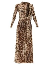 DOLCE & GABBANA Leopard-print silk-georgette dress / sheer flowing open front event dresses / women’s animal print occasion clothes / womens glamorous designer evening fashion / brown billowing gowns
