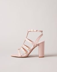 Carolya Stud Detail Block Heeled Sandals Dusky Pink / studded caged high heels