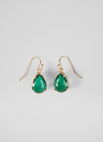 L.K. BENNETT Celine Gold-Plated Emerald Crystal Drop Earrings ~ green occasion drops ~ summer event jewellery - flipped