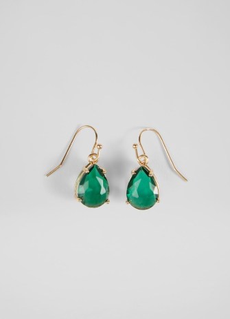 L.K. BENNETT Celine Gold-Plated Emerald Crystal Drop Earrings ~ green occasion drops ~ summer event jewellery