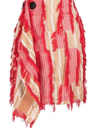 Charles Jeffrey Loverboy textured asymmetric skirt – red and beige textured fringed skirts – women’s fringe trimmed clothes – mixed print fashion - flipped