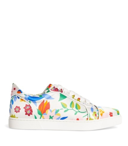 CHRISTIAN LOUBOUTIN Vieira Orlato Flat Crepe Satin Sneakers | sports luxe shoes | floral trainers - flipped