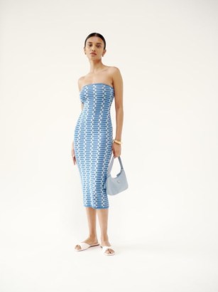 Reformation Cianna Strapless Sweater Dress in Poolside | knitted bandeau column dresses | chic knitwear clothing - flipped