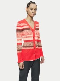 Jigsaw Cotton Slub Stripe Cardigan Red | women’s striped spring cardigans