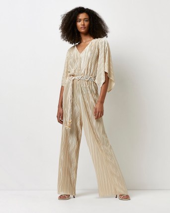 RIVER ISLAND CREAM PLEATED BELTED JUMPSUIT – retro evening fashion – glamorous vintage inspired look - flipped