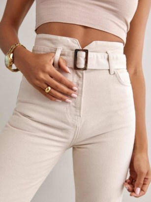 Reformation Cynthia Belted High Rise Straight Jeans in Bone | stylish summer denim clothes - flipped