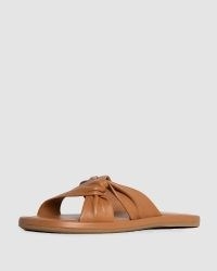 PAIGE Dana Sandal in Toffee Leather | brown front twist flat sandals | casual summer flats