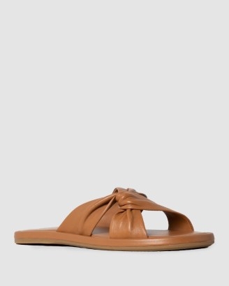 PAIGE Dana Sandal in Toffee Leather | brown front twist flat sandals | casual summer flats - flipped