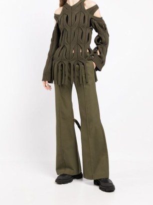 Dion Lee belt-detail flared trousers olive green - flipped