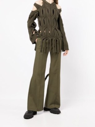 Dion Lee belt-detail flared trousers olive green