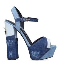 DOLCE & GABBANA Denim Patchwork Sandals 105 | high block heel platforms | blue retro platform shoes | 70s inspired footwear