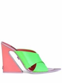 Dolce & Gabbana pink and green tapered-heel cross-strap sandals ~ colour block pointed toe mules