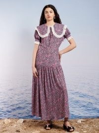 sister jane Sea Grass Midi Dress – oversized collar dresses – ditsy floral fashion – SEASHELL SHORES
