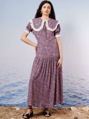sister jane Sea Grass Midi Dress – oversized collar dresses – ditsy floral fashion – SEASHELL SHORES - flipped