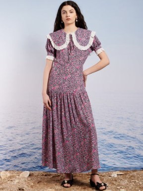 sister jane Sea Grass Midi Dress – oversized collar dresses – ditsy floral fashion – SEASHELL SHORES