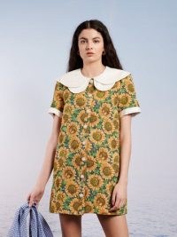 sister jane Warm Seas Tweed Mini Dress Tuscan Sun Yellow – sunflower tapestry dresses – floral oversized collar dresses