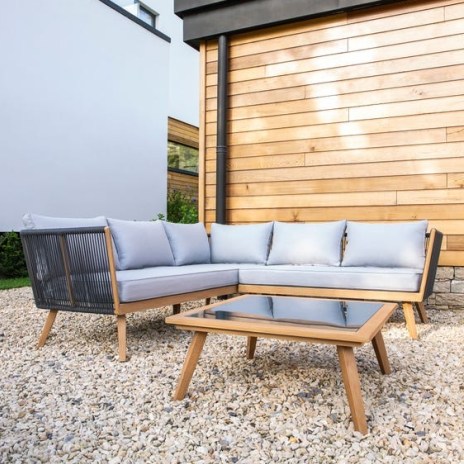 Elements 5 Seater Grey Rope Corner Sofa Set ~ chic retro garden furniture sets ~ outdoor tables and sofas - flipped