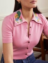 Boden Embroidered Collar Cardigan Posy Pink ~ feminine cardigans
