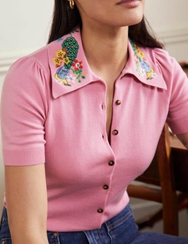 Boden Embroidered Collar Cardigan Posy Pink ~ feminine cardigans