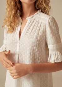 ME and EM Embroidered Cotton Top Soft White / feminine frill trimmed summer tops / floral embroidery blouse
