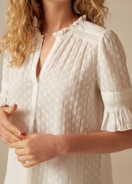 ME and EM Embroidered Cotton Top Soft White / feminine frill trimmed summer tops / floral embroidery blouse