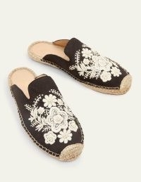 Boden Embroidered Mule Espadrilles Black Embroidery / floral espadrille mules / summer slip on flats